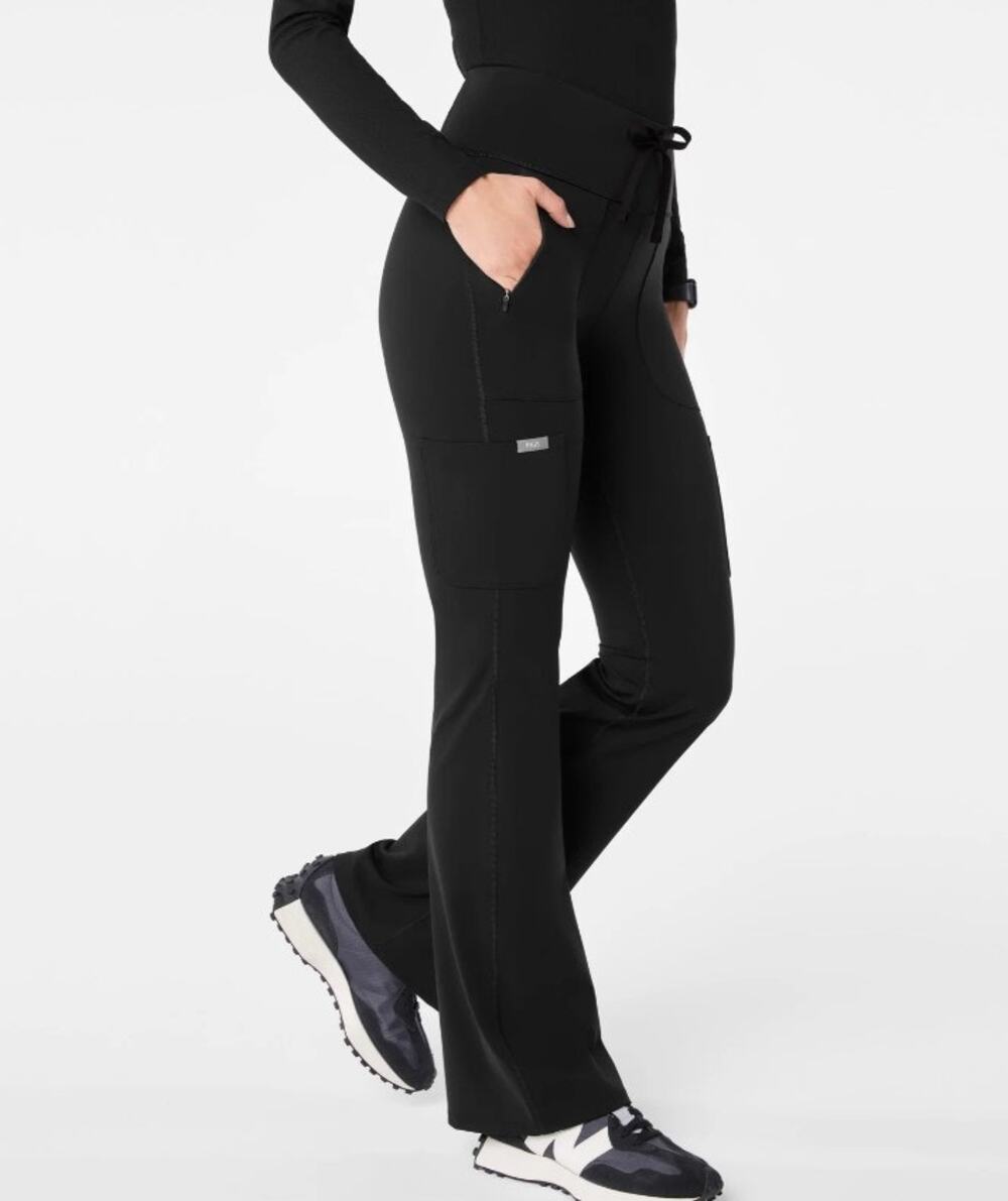 Figs Ashland High Waisted Scrub Pants Leggings Flare Leg Black 2XL